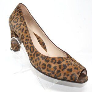 Taryn Rose Women's Sz 10 Suede Leopard Print Open Toe Block Heel Slip On Pumps